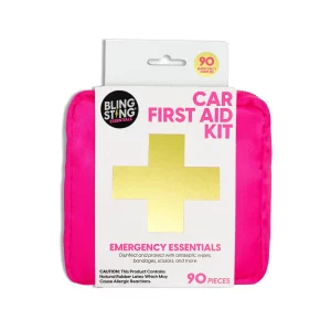 BLINGSTING Car First Aid Kit - 90 Pieces Included, Pink, 1 Count, 5 in x 5 in 2 in